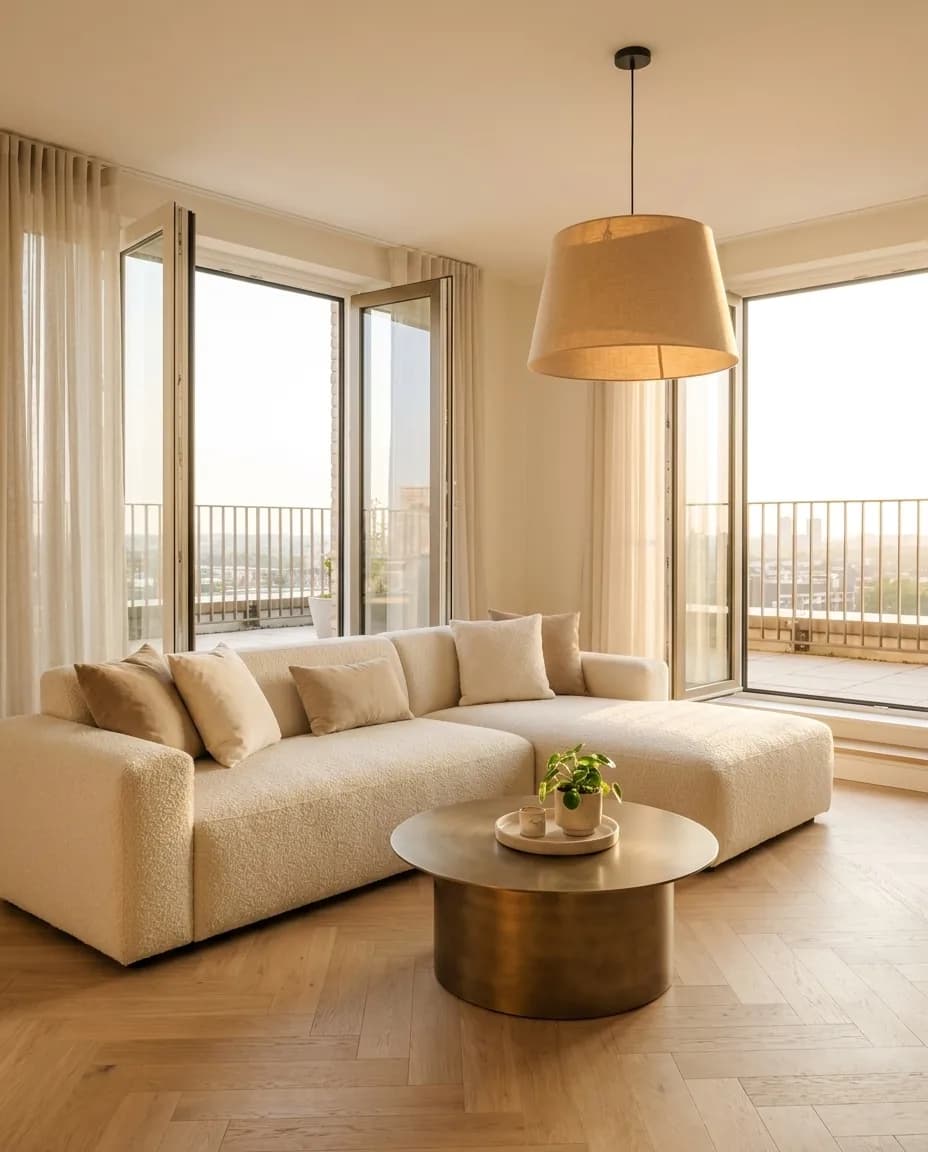 Jasny salon apartamentu PerStay z wyjściem na taras